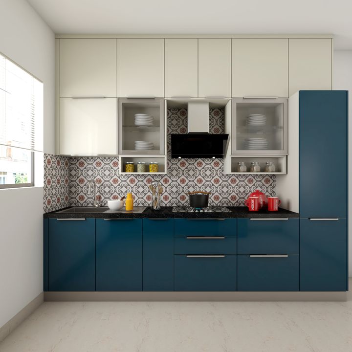 Two-toned Parallel Kitchen Design with Navy Grey and White Cabinets ...