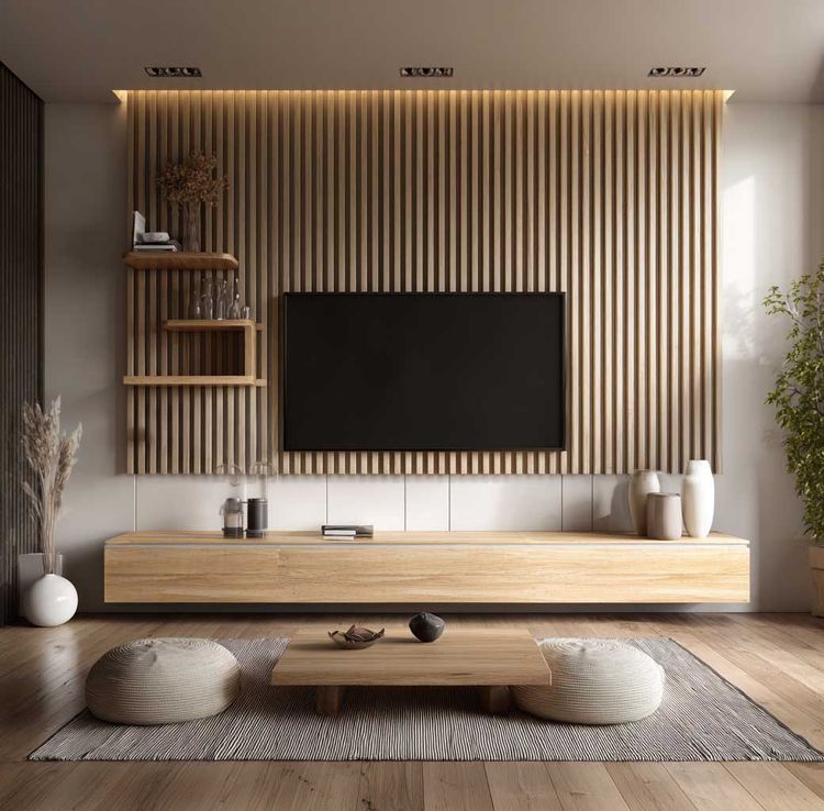 Modern Floating TV Unit Design with Concealed Storage Cabinet Stack ...