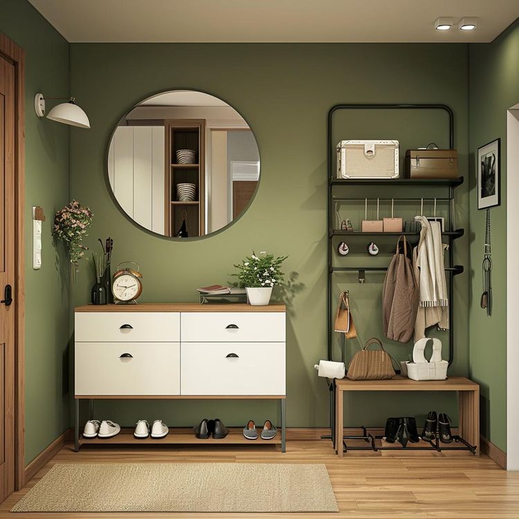 "Elegant Olive Green Modern Wall Paint Design for Foyer, Living Room ...