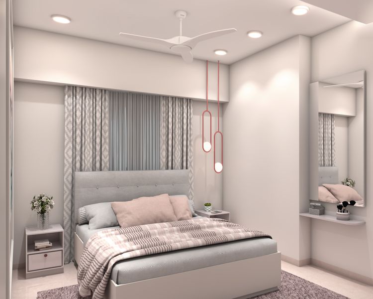 Guest Bedroom Design with Modern Tufted Headboard Bed, Layered Lighting ...