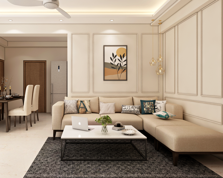 Spacious Living Room Design With L-Shaped Sofa | Livspace
