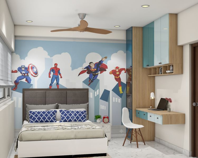 Kids Bedroom Contemporary Wallpaper Design with Superhero Theme and ...
