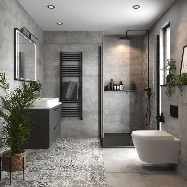 Modern Grey Bathroom Design with LED Mirror and Drawer Vanity Storage ...