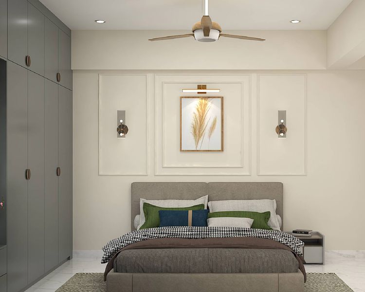 Contemporary Master Bedroom Design with Matte Grey Wardrobe and Queen ...