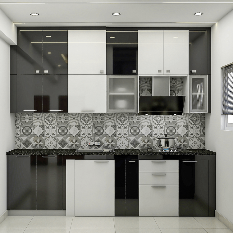 Modern And Compact Kitchen With Black And White Palette | Livspace