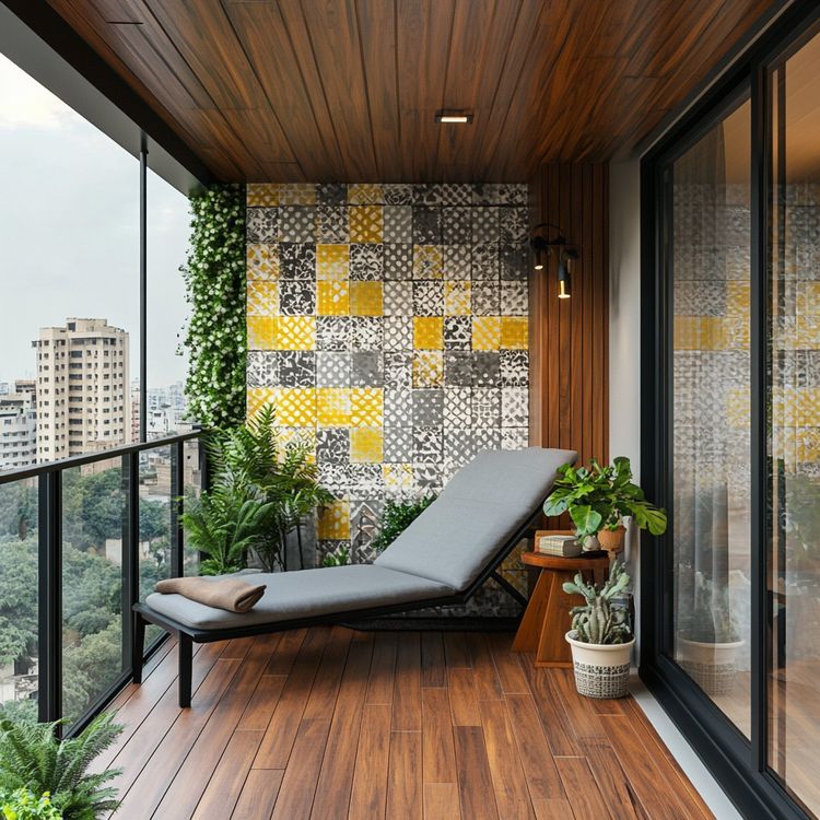 Elegant Modern Balcony Design with Wall Panelling and Chaise Lounge ...