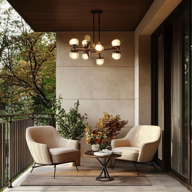 Discover a Contemporary Balcony Design with Beige Upholstered Chairs ...