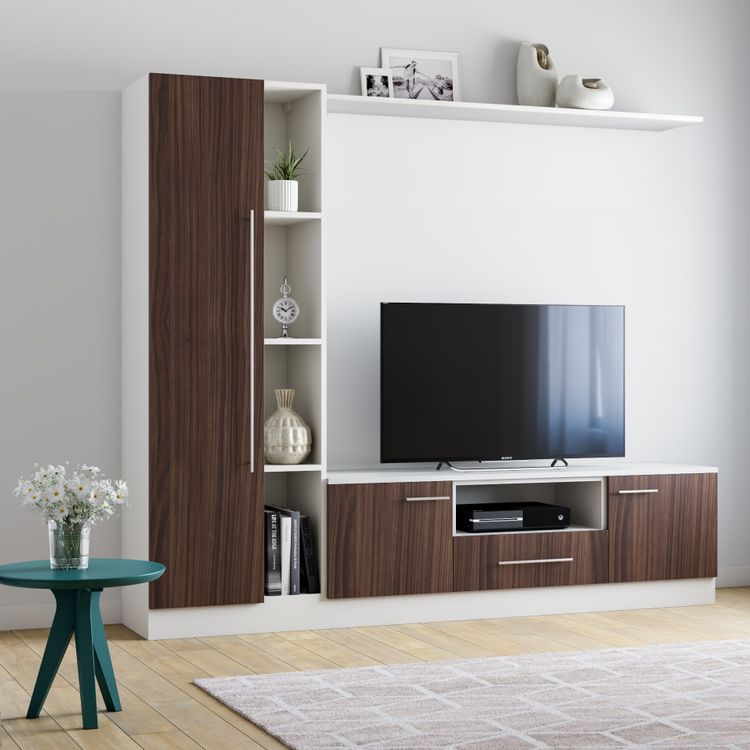 White and Brown Floor-Mounted Minimal TV Unit Design with Open and ...
