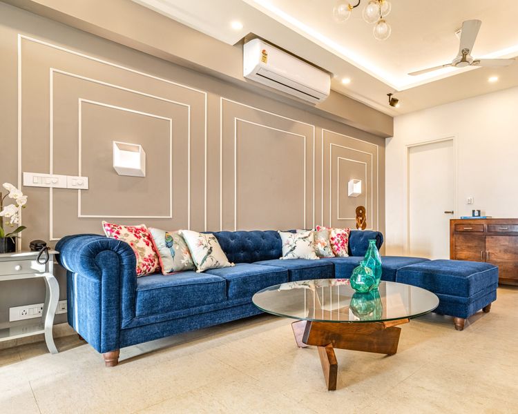 Living Room Wall Design With White Trims | Livspace