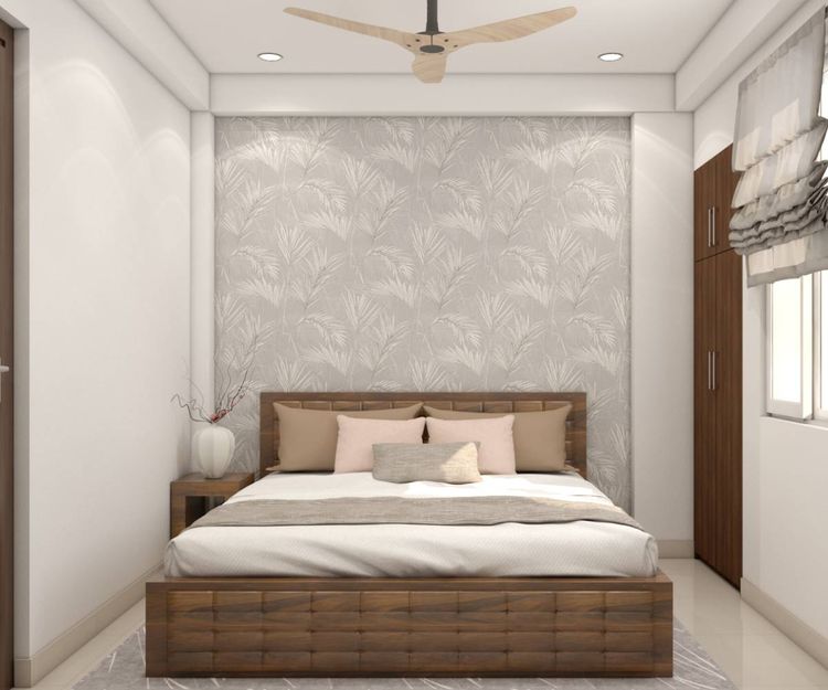 Compact Grey And White Classic Guest Bedroom Design With Leafy ...