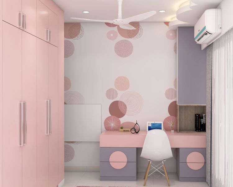Compact Kids Room Design For Girls With Shell-Shaped Headboard And 4 ...