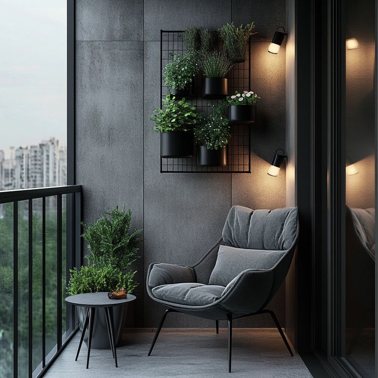 Balcony Design with Concrete Industrial Flooring, Walls, and Wall ...