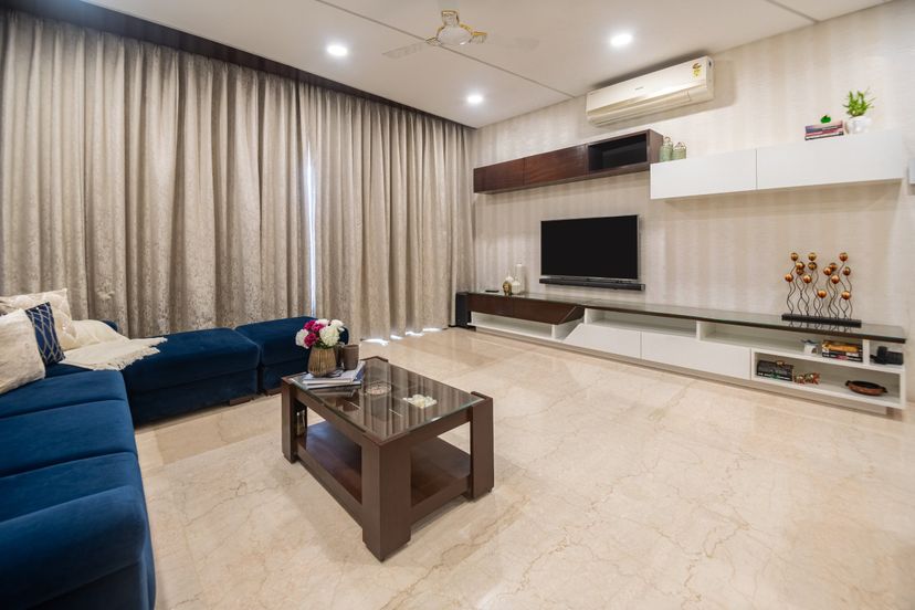 Compact Living Room Tile Design 2’ x 4’ Marble Tiles | Livspace
