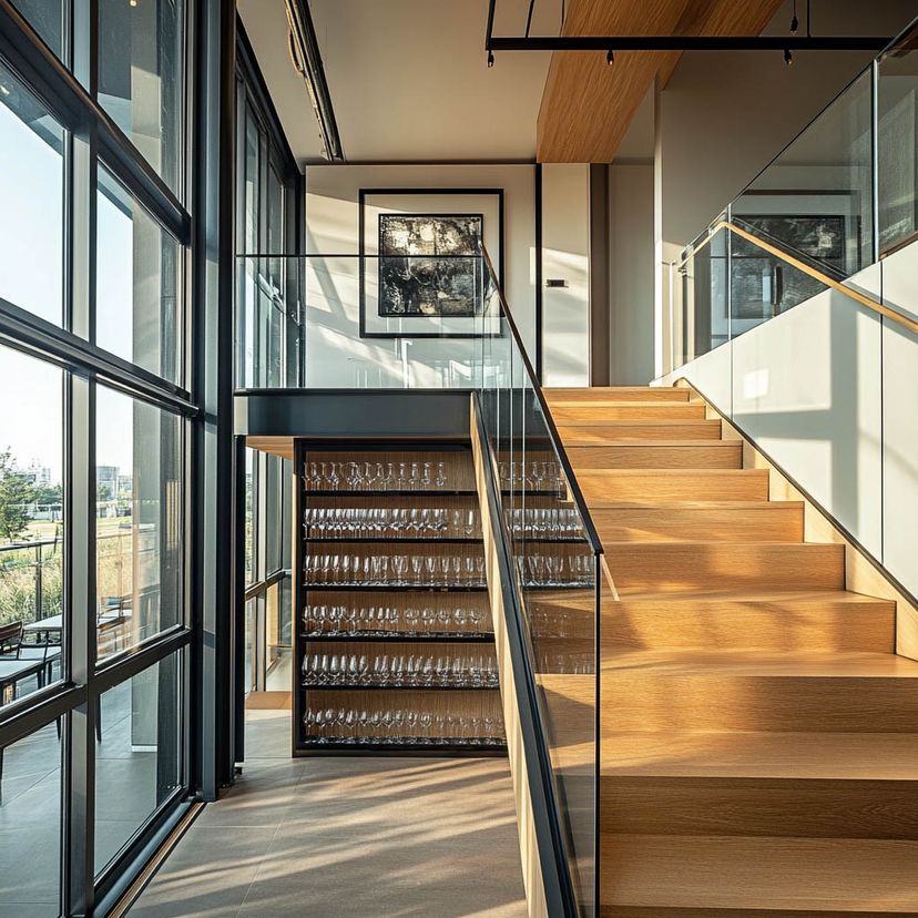 Frameless Glass Modern Staircase Design With Slim Black Rail and Oak ... - Contemporary Staircase Design Ideas
