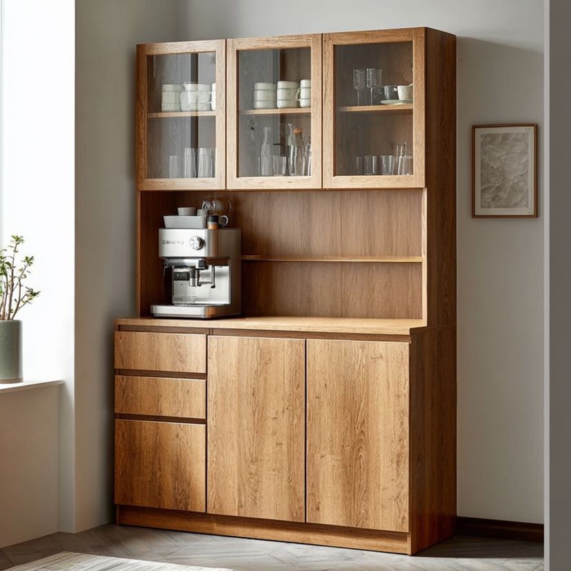 Scandinavian Teak Crockery Unit Design with Glass Cabinets ad Open ...