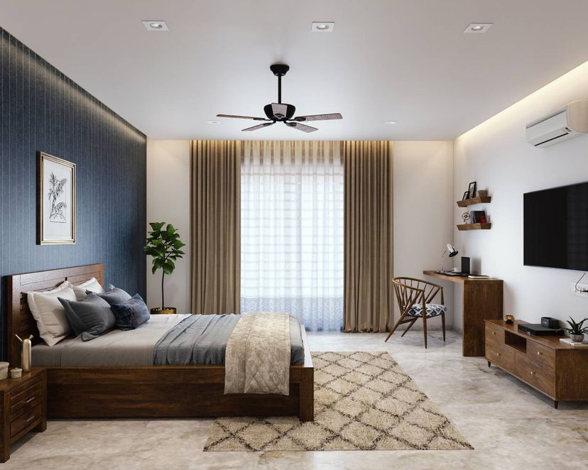 Image showcasing Spacious Bedroom Ceiling Design With Mid-Century Modern Aesthetics And ...