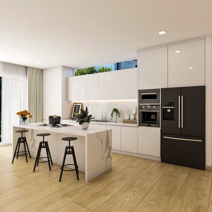 White Island Kitchen Design With Quartz Countertop | Livspace