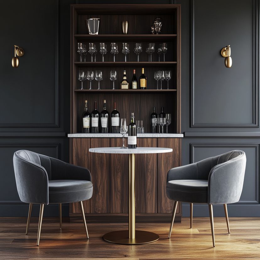 Home Bar Design With Modern Open Shelves and Serving Counter | Livspace