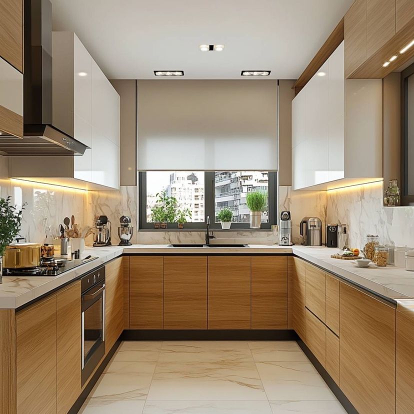 Classic U-Shaped Kitchen Design with Quartz Countertop and Under ...