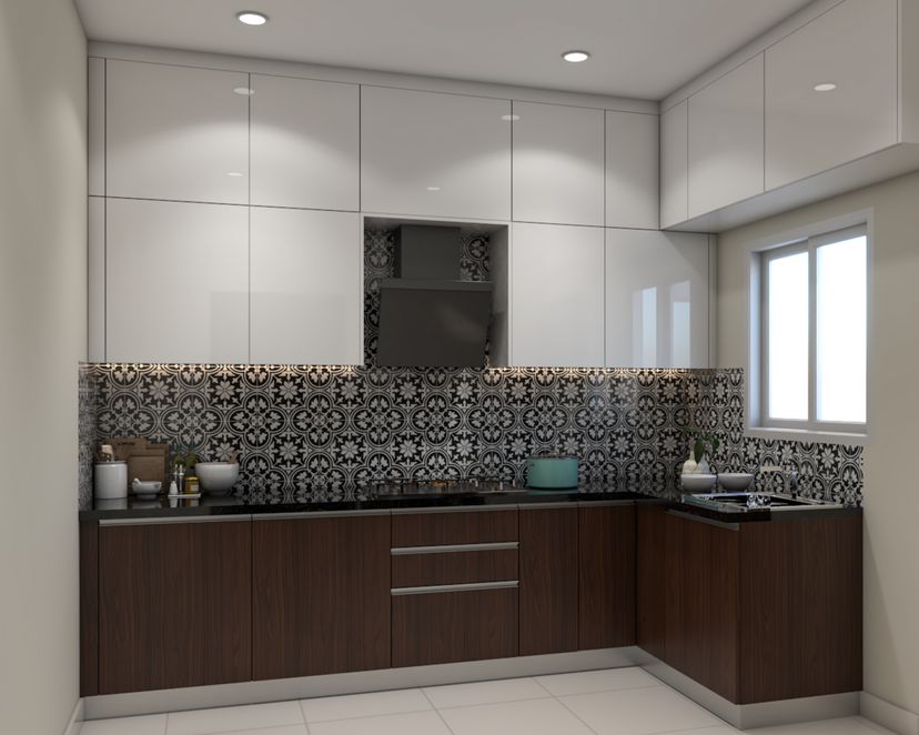 Contemporary L-Shaped Kitchen Design With Granite Countertop and ...