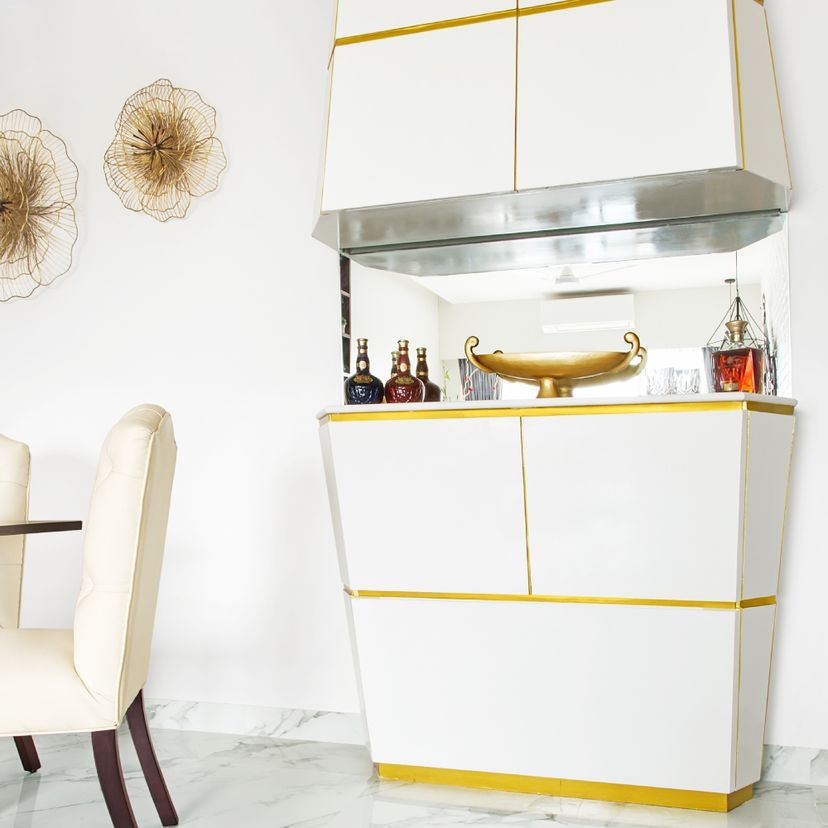 Home Bar Design in Contemporary Frosty White with Suede Laminate Finish ...