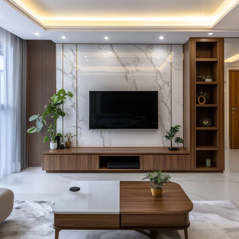 Walnut Bronze TV Unit Design with Contemporary Soft-Close Storage and ...