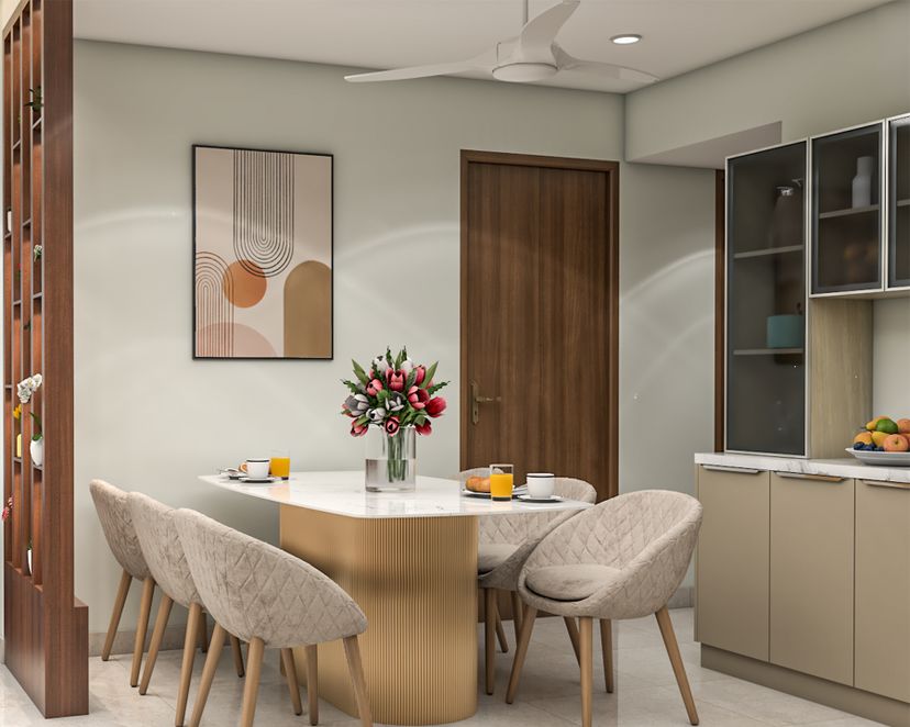 Modern Dining Room Design with Marble Table, Plush Seating and Storage ...