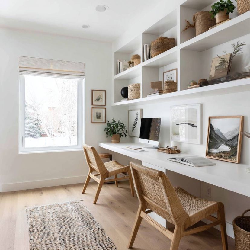 Scandinavian Home Office Design With Wovem Desk Chairs And Integrated scandinavian-home-office-design-with-wovem-desk-chairs-and-integrated