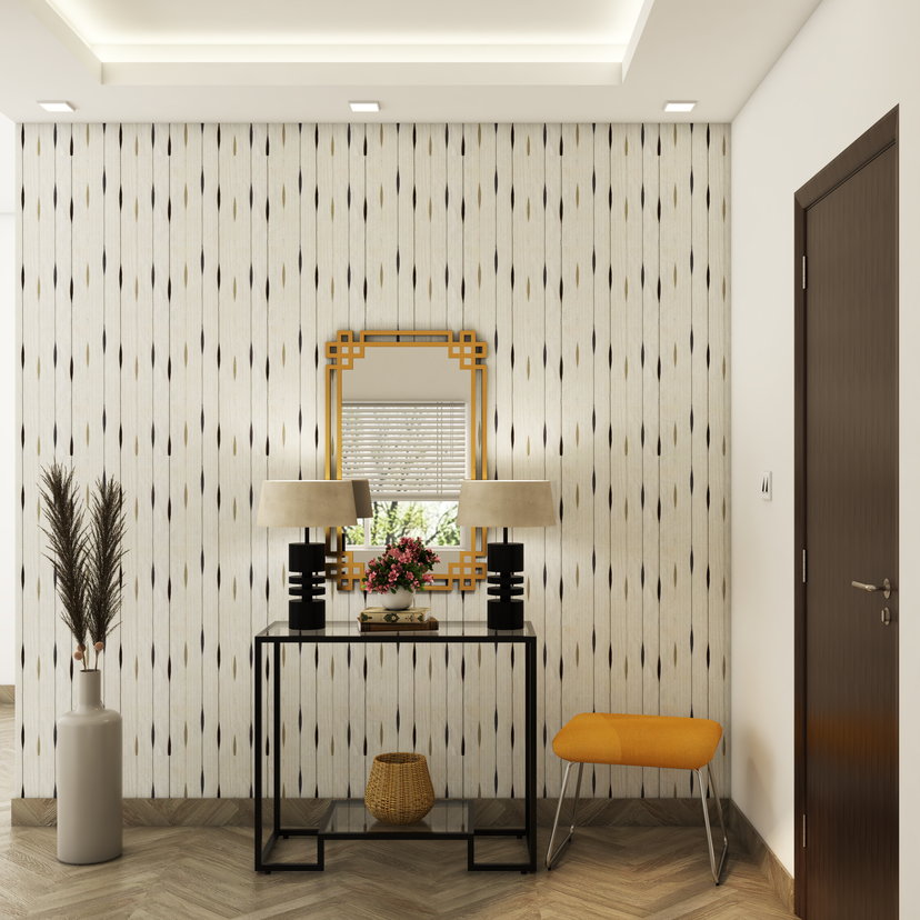 Eclectic Foyer Design Idea With Yellow Seater | Livspace