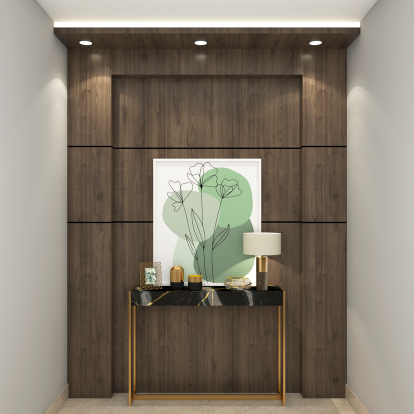 Brown Wall Design With Wooden Panelling Livspace