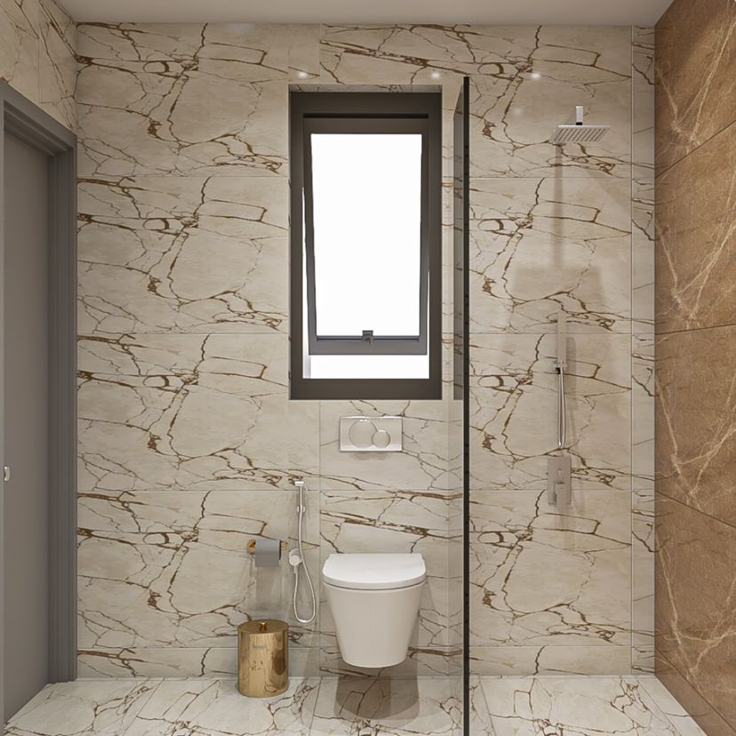 Compacy Cream And Brown Bathroom Design - 7X5 Ft | Livspace