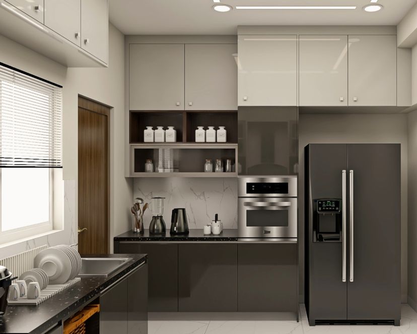 Modular Kitchen Design With Grey And White Cabinets | Livspace