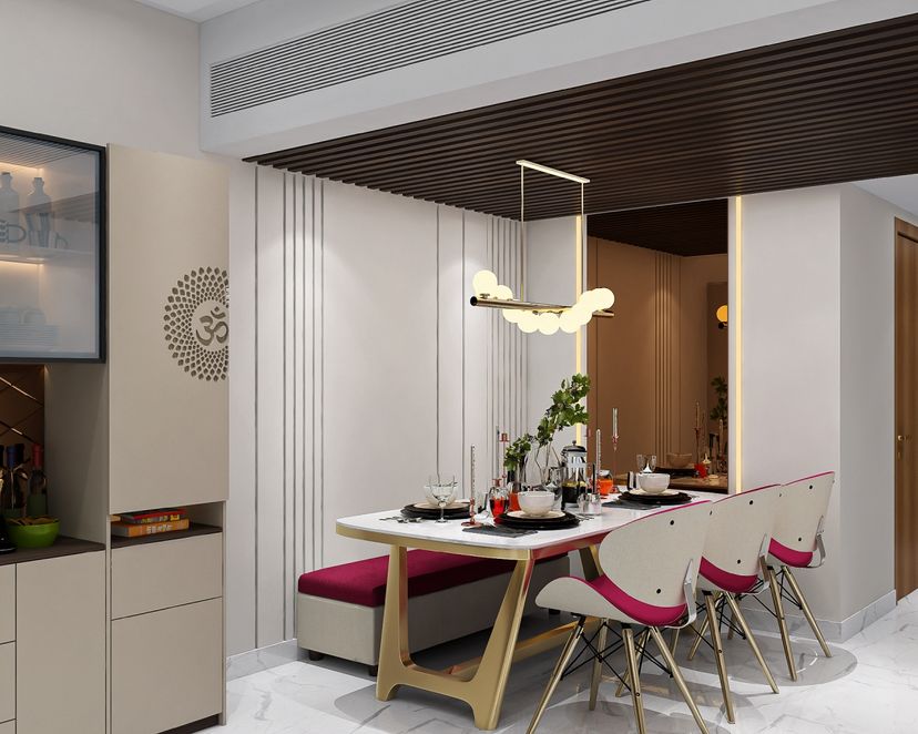 Contemporary Dining Room Design with Chandelier, Marble Table, and ...