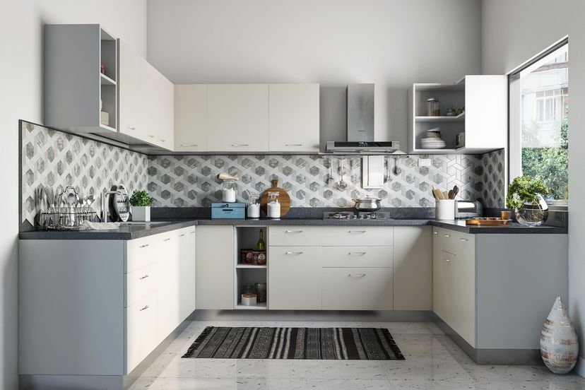 Contemporary U-Shaped Kitchen Design with Granite Countertop and ...