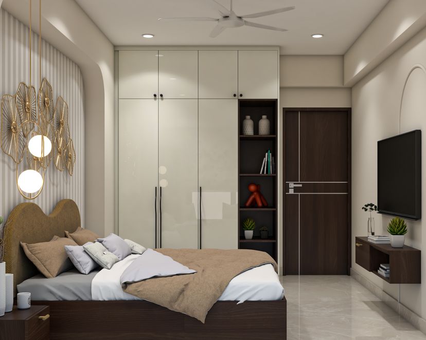 3-Door Modern Wardrobe Design with Swing Doors and Display Shelving ...