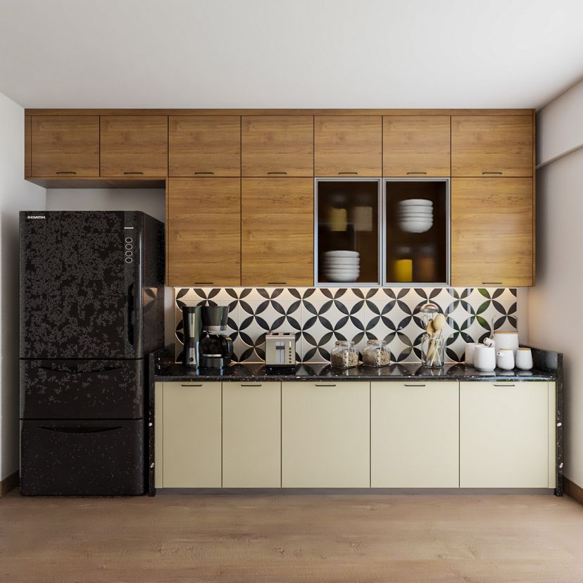 Scandinavian Kitchen Design With Black And White Dado | Livspace