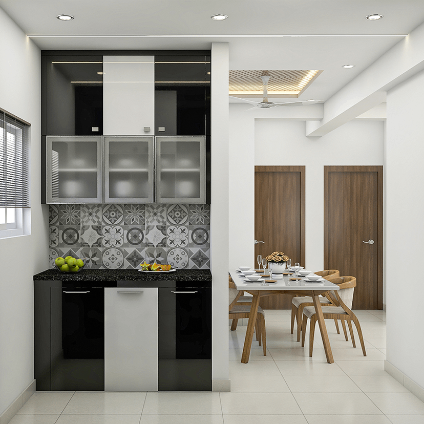 Modern And Compact Kitchen With Black And White Palette | Livspace