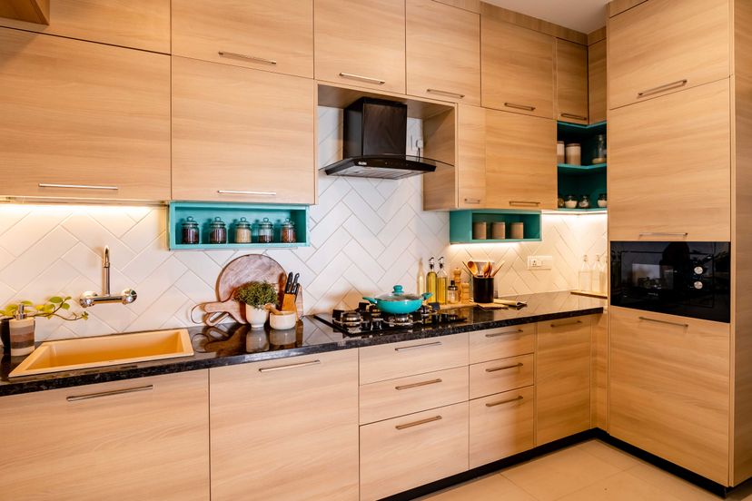 L-Shaped Kitchen Design With Loft Storage | Livspace