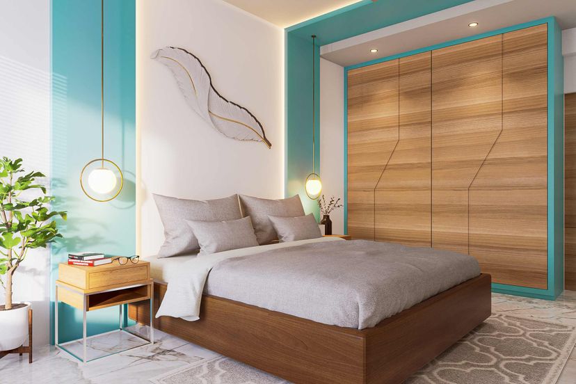 Spacious Bedroom Design With Hanging Lights | Livspace
