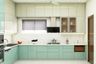Green And White Glossy Kitchen - Livspace