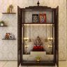 Wooden Modern Spacious Pooja Room Design with Patterned Door - Livspace