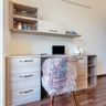 Linen White Home Office Design With Contrast Chair - Livspace