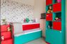 10x10 Ft Kids Room Design For Girls With Teal And Red Storage Units - Livspace