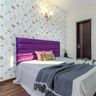 White And Purple Bedroom Wallpaper Design - Livspace
