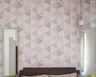Geometric Bedroom Wallpaper In Pink, Grey, And White - Livspace