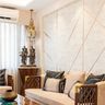 Beige Living Room Wallpaper With Golden Inlays - Livspace