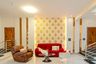 Multicolor Modern Living Room Wall Design with Wall Louvers and Wallpaper