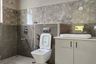 Grey and Beige Bathroom Design With Monochrome Tiles And Wall-Mounted Vanity