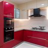 L-Shaped Kitchen Design With Glossy Red and White Cabinets