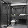 Black And Grey Small Bathroom Ideas With Square Restroom Tile Design And White WC - Livspace